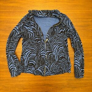 Vintage Rafaella Blue and Black Zebra Print Hoodie